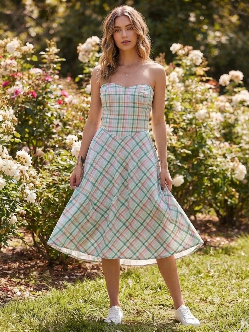 Duck Head Vintage Y2K Pastel Plaid Strapless Sweetheart Dress Size 13